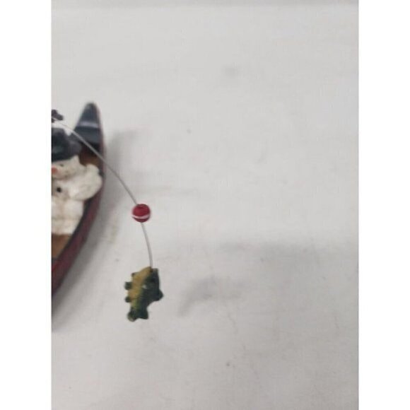 VINTAGE Christmas Tree Ornament Fishing Snowman In Metal Boat Fisherman Decor 6" - Picture 3 of 8